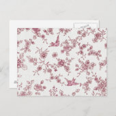 みすぼらしいシック・ピンク・ヴィンテージの鳥の花柄 ポストカード (正面/裏面)