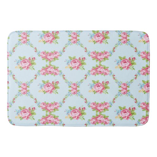 みすぼらしいシック、ベビーブルー、赤いバラビクトリアン、フローラ、p バスマット (正面)