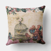 みすぼらしいシック、ヴィンテージコラージュ、鳥、蝶、花 クッション (裏面)