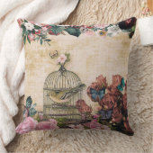 みすぼらしいシック、ヴィンテージコラージュ、鳥、蝶、花 クッション (ブランケット)