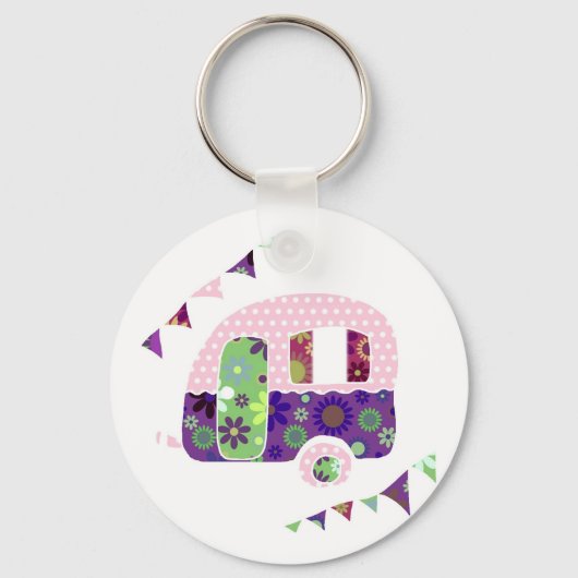 みすぼらしいトレーラー、バンティング付きキャラバンキャンパー キーホルダー (正面)