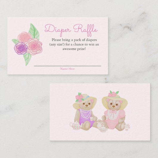 みすぼらしいバラ赤ちゃんシャワーおむつラッフル エンクロージャーカード (正面/裏面)