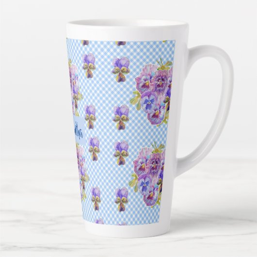 みすぼらしいパンジーフローラブルーギンガムフラワーガールズマグ カフェラテマグ (右)