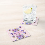 みすぼらしいピンクのバラフローラ茶パーティー紫 スクエアペーパーコースター (インサイチュ)