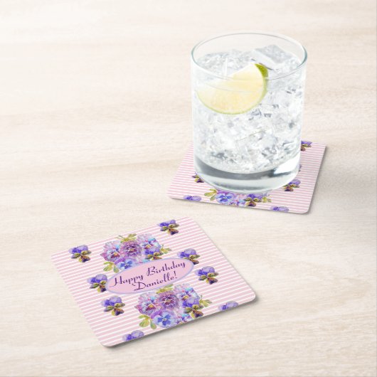 みすぼらしいピンクのバラフローラ茶パーティー紫 スクエアペーパーコースター (インサイチュ)