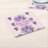 みすぼらしいピンクのバラフローラ茶パーティー紫 スクエアペーパーコースター (アングル)