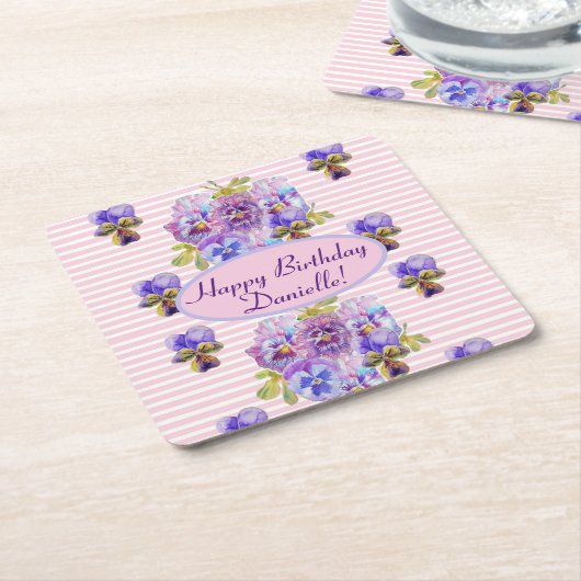 みすぼらしいピンクのバラフローラ茶パーティー紫 スクエアペーパーコースター (アングル)