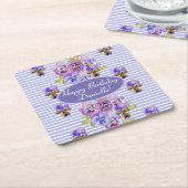 みすぼらしいピンクのバラフローラ茶パーティー紫 スクエアペーパーコースター (アングル)