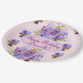 みすぼらしいピンクのバラフローラ茶パーティー紫 ペーパープレート (アングル)