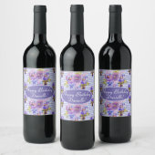 みすぼらしいピンクのバラフローラ茶パーティー紫 ワインラベル (ボトル)