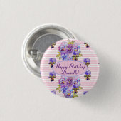 みすぼらしいピンクのバラフローラ茶パーティー紫 缶バッジ (正面&裏面)