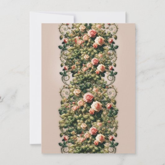 みすぼらしいピンクのローズつる植物フローラブライダルティーシャワー 招待状 (裏面)