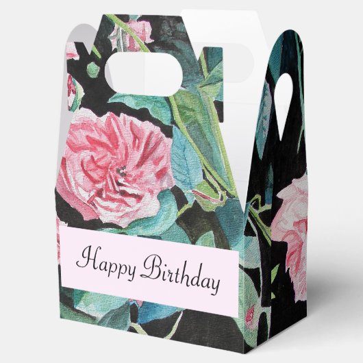 みすぼらしいピンクのローズフローラお誕生日ケーキお願いボックス フェイバーボックス (オープン)