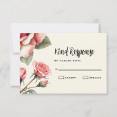 みすぼらしいピンク結婚のバラ 出欠カード (正面)