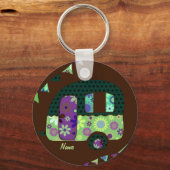 みすぼらしいレトロなトレーラー、キャンパー、キャラバンティング キーホルダー (正面)