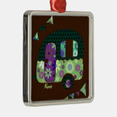 みすぼらしいレトロなトレーラー、キャンパー、キャラバンティング メタルオーナメント (右)