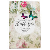 みすぼらしいヴィンテージのコラージュ結婚の蝶 ミディアムペーパーバッグ (正面)