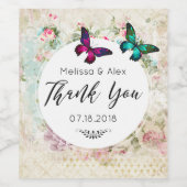 みすぼらしいヴィンテージのコラージュ結婚の蝶 ワインラベル (シングルラベル)