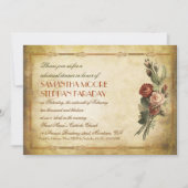 みすぼらしいヴィンテージの古い紙のリハーサルディナー招待状 招待状 (正面)