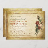 みすぼらしいヴィンテージの古い紙のリハーサルディナー招待状 招待状 (正面/裏面)