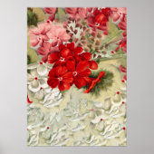 みすぼらしいヴィンテージアイボリーピンクの赤フローラコラージュの場所 ポスター (正面)