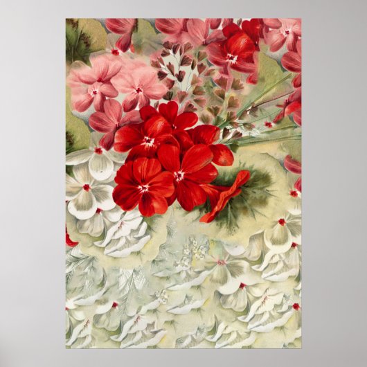 みすぼらしいヴィンテージアイボリーピンクの赤フローラコラージュの場所 ポスター (正面)