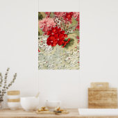 みすぼらしいヴィンテージアイボリーピンクの赤フローラコラージュの場所 ポスター (キッチン)