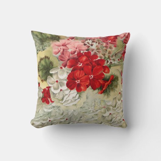 みすぼらしいヴィンテージアイボリーピンク赤フローラコラージュ クッション (正面)