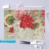 みすぼらしいヴィンテージアイボリーピンク赤フローラコラージュ 薄葉紙 (クラフト)