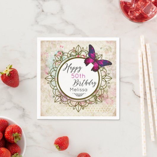 みすぼらしいヴィンテージコラージュ誕生日 スタンダードカクテルナプキン (インサイチュ)