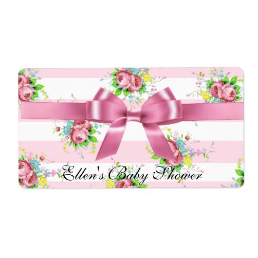 みすぼらしいヴィンテージピンクフローラ水瓶ラベル ラベル (正面)