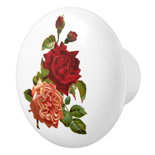 みすぼらしいヴィンテージピーチと赤バラ家具ノブ セラミックノブ (右)