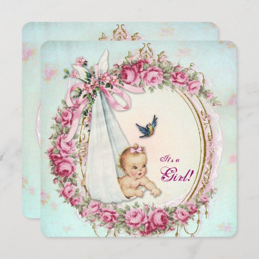 みすぼらしいヴィンテージベビーシャワー 招待状 (正面/裏面)