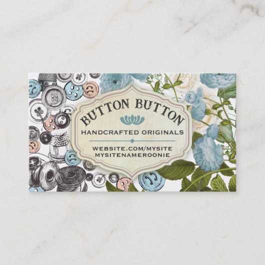 みすぼらしいヴィンテージボタンボビン裁縫の概念 名刺 (正面)