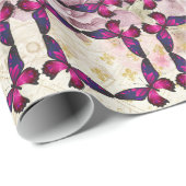 みすぼらしい上のピンクの蝶のパターンヴィンテージバラ ラッピングペーパー (ロールコーナー)