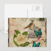 みすぼらしい優雅な植物性のフランスの鳥 ポストカード (正面/裏面)