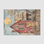 みすぼらしい古いレッドハウス混合メディアの切り離し 薄葉紙 (正面)