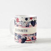 みすぼらしい愛国的独立記念日フローラ国旗 コーヒーマグカップ (正面左)