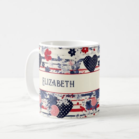 みすぼらしい愛国的独立記念日フローラ国旗 コーヒーマグカップ (正面左)