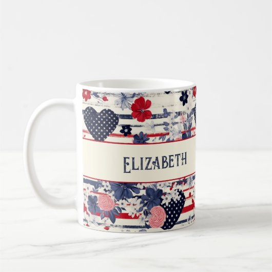 みすぼらしい愛国的独立記念日フローラ国旗 コーヒーマグカップ (左)
