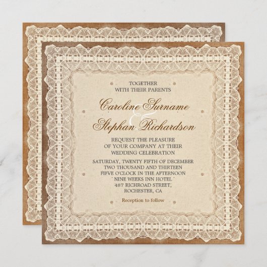みすぼらしい擦り切れたヴィンテージ結婚式招待状 招待状 (正面/裏面)