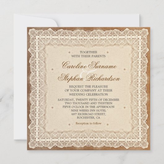 みすぼらしい擦り切れたヴィンテージ結婚式招待状 招待状 (正面)