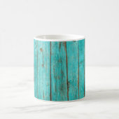 みすぼらしい木のバックグラウンドウッド、ビーチ、背景、ブルー コーヒーマグカップ (中央)