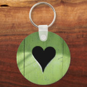 みすぼらしい木造ハートグリーンブラック キーホルダー (正面)