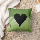 みすぼらしい木造ハートグリーンブラック クッション (ブランケット)
