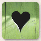 みすぼらしい木造ハートグリーンブラック コースター (正面)