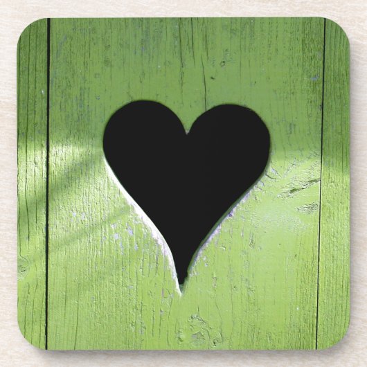 みすぼらしい木造ハートグリーンブラック コースター (正面)