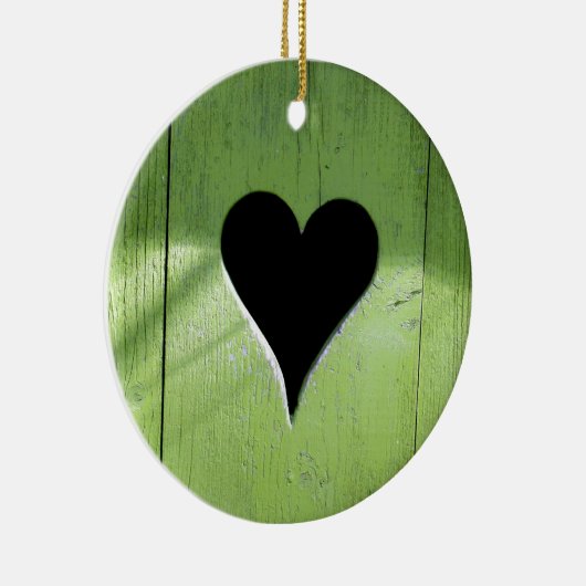 みすぼらしい木造ハートグリーンブラック セラミックオーナメント (右)