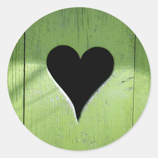 みすぼらしい木造ハートグリーンブラック ラウンドシール (正面)