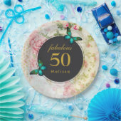 みすぼらしい模様のエメラルドグリーンの蝶 ペーパープレート (パーティー)